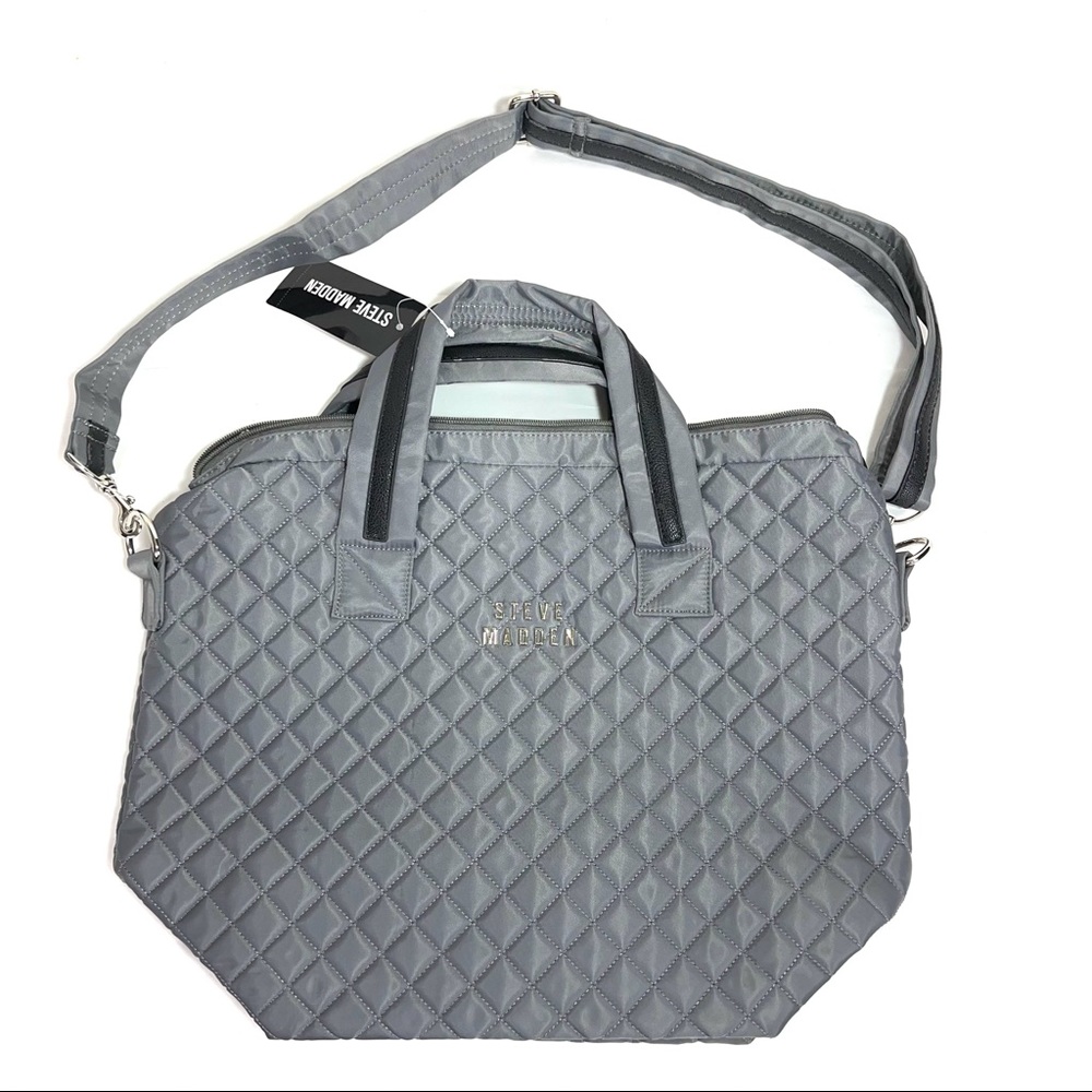 Steve Madden Quilted Tote Bag Large Crossbody Purse Gray